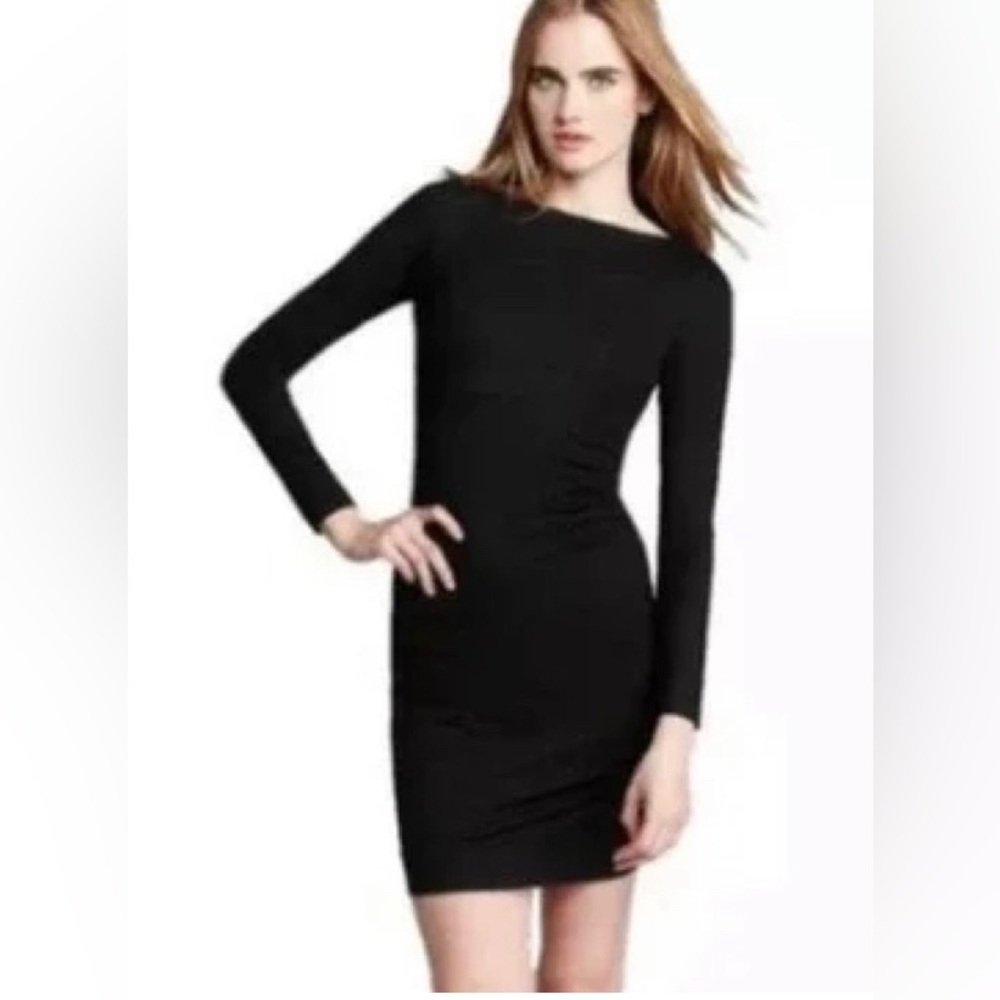 Diane von Furstenberg black “Joy” dress with side ruching. Price firm.